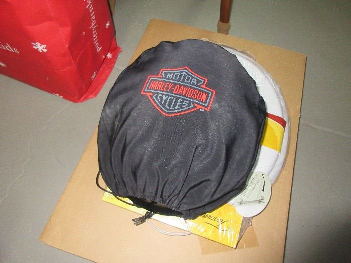 Harley helmet, also a Harley luggage rack 