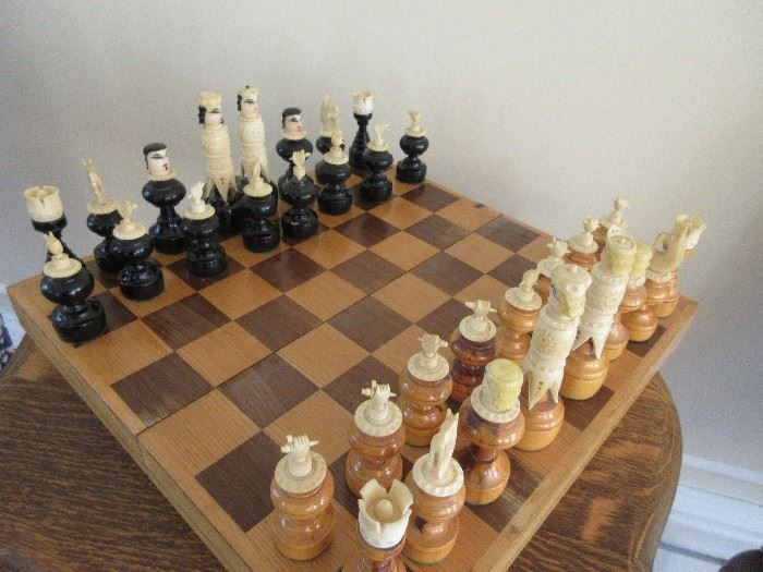 Carved bone chess set