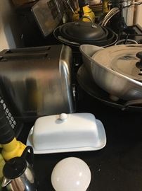 small appliances, skillets and pots