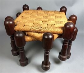 Lot 1 Set 3 Designer Nesting Stools Woven Rush Top. Foo