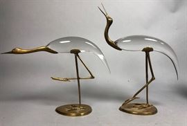 Lot 12 Pr Crystal  Glass Modern Figural Bird Sculptures