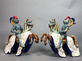 Lot 26 Pr Continental Ceramic Figural Sculptures Knights