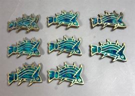 Lot 32 Set 8 PEPE MENDOZA Brass  Inlay Fish Pulls. Figu