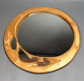 Lot 36 JUDY RAND Round Laminated Wood Modern Wall Mirror