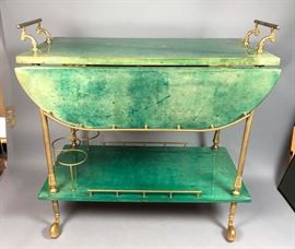 Lot 44 ALDO TURA Green Lacquered Goatskin Bar Cart. Ital