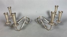 Lot 46 Pr Sterling Silver Modern 3 Candle Candelabra. Ma