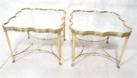 Lot 51 Pr Mirror Top Brass Decorator End Tables. Ribbed