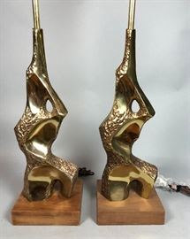 Lot 55 Pr TEMPESTINI for LAUREL Brutalist Table Lamps. G