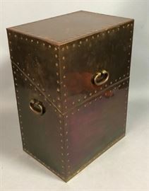 Lot 68 Antiqued Brass Hinged Lid Box. Tall brass case wi