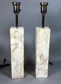 Lot 75 Pr ROBSJOHN GIBBINGS Marble Column Table Lamps.
