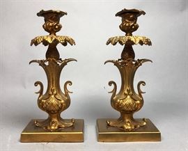 Lot 76 Pr Fancy Gilt Metal Candle Sticks. Floral  grape