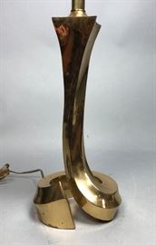 Lot 77 Modernist Brass Tone Sweeping Form Table Lamp. Cu