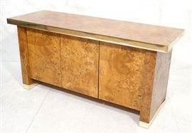 Lot 82 Modern Burl Wood Brass Trim Credenza Sideboard. B