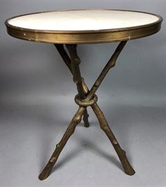 Lot 83 Brass Twig Form Marble Round Tabouret Table. Trip