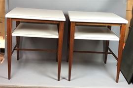 Lot 117 Pr PAUL McCOBB White Laminate Side Tables. Dark w