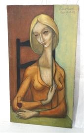 Lot 139 Signed DUNHAM Modernist Oil Painting Female Portr