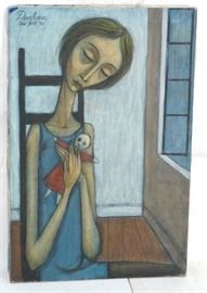 Lot 142 Signed DUNHAM Modernist Portrait Oil Painting. Se