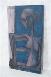 Lot 143 Signed DUNHAM Modernist Portrait Oil Painting. M