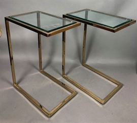 Lot 172 Pr Glass Top Brass Frame Side Tables. Cantilever 