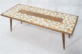 Lot 174 Long wood frame Tile top coffee table. White, Me