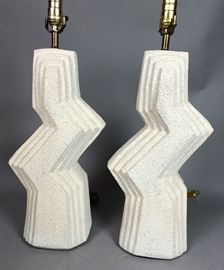 Lot 194 Pr Modern Textured Plaster Table Lamps. Stepped l