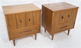Lot 199 Pr Mid Century Modern Walnut Night Stands. 2 door