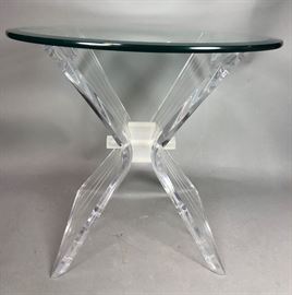 Lot 202 HILL Style Lucite Side Table. Beveled glass top. 