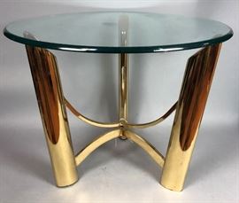 Lot 206 Tri Legged Modern Brass Glass Side Table. 