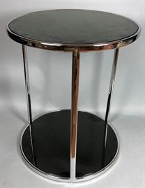 Lot 210 Chrome Modern Drum Form Side Table. Chrome frame 