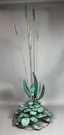 Lot 222 Modern Lily Pad  Cattail Table Sculpture. Welded