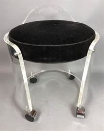 Lot 229 HILL Molded Lucite Rolling Vanity Bench Seat. Mod
