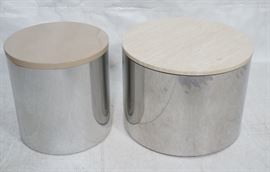 Lot 230 2pc Chrome Drum Tables. One signed Habitat Larger