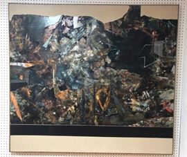 Lot 243 Signed Modernist Abstract Oil Painting. Brutalist