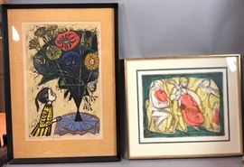 Lot 249 2pc AMEN Prints. Wood Block Print of Girl with Bo