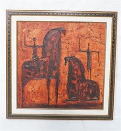 Lot 266 Lg LUZON Modernist Oil Painting Horses and Riders