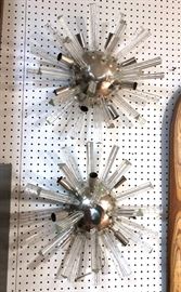Lot 270 Pr Sputnik Glass Prism Wall Sconces. Silver tone 