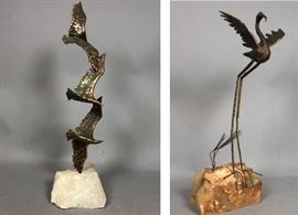Lot 276 2 Modernist Metal Bird Table Sculptures. C. JERE 