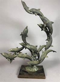 Lot 277 Impressive Bronze Nautical Dolphins Sculpture. Po