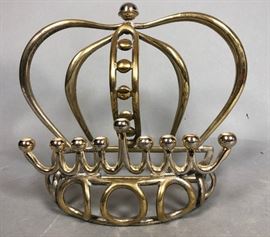 Lot 284 Figural Crown Metal Menorah. Brass  Chrome finis