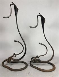 Lot 285 Pr BRUBAKER Wrought Iron Candle Sticks Calla Lily