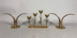 Lot 287 3pc YSTAD METALL Swedish Brass Candlesticks. Pr o