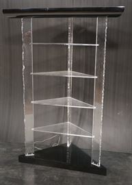 Lot 298 Rough Edge Lucite Corner Etagere Shelf Unit. Blac