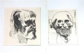 Lot 304 2 LEONARD BASKIN Portrait Etching Prints