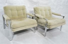Lot 324 Pr MILO BAUGHMAN Chrome Lounge Chairs. Wide flat