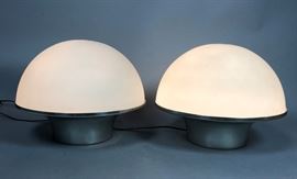 Lot 326 Pr Frosted Glass Modernist Mushroom Table Lamps. 