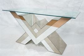 Lot 329 Decorator Glass Top Tall Console Table. Two Tone 