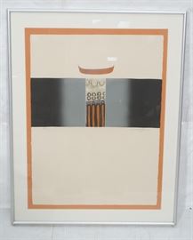Lot 340 Signed Modernist Graphic Print. Colored band with