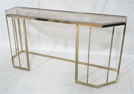 Lot 349 Contemporary Brass Tone Glass Top Hall Table. Bev