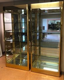 Lot 352 Pr MASTERCRAFT Brass  Glass Display Cabinets. Gl