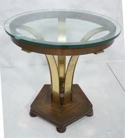 Lot 366 DUNBAR Modernist Round Glass Top Side Table. Pent